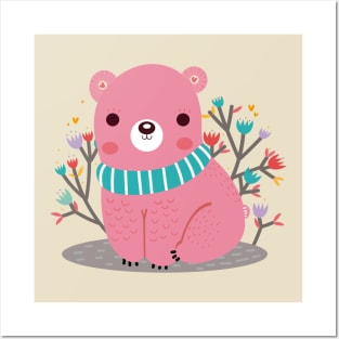 Pink bear Posters and Art